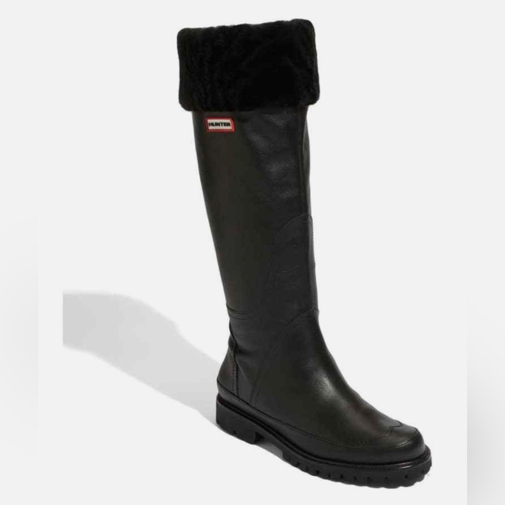 Hunter Black Tall Winter Fur-Cuff Rain Boots